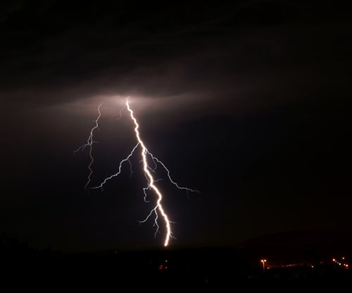 A lightning bolt at night