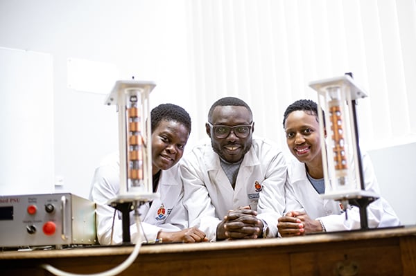 University of Pretoria chemical engineering students Hilda Kyomuhimbo, Samuel Babalola, Amogelang Booysen who are part of Team Tujenge .