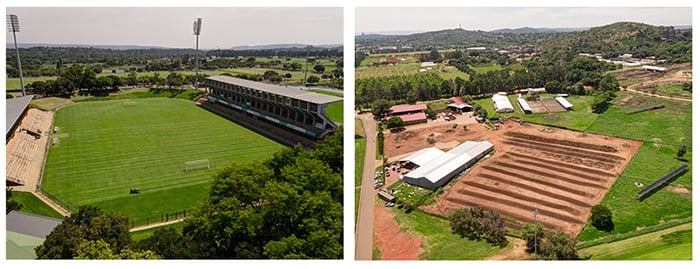 The University’s extensive network of sports fields, including the sports field at Hillcrest Campus (left), and sports turf areas have all been converted from a chemical fertiliser to an organic product. UP also has its own composting and mulch-producing area on Hillcrest Campus (right).