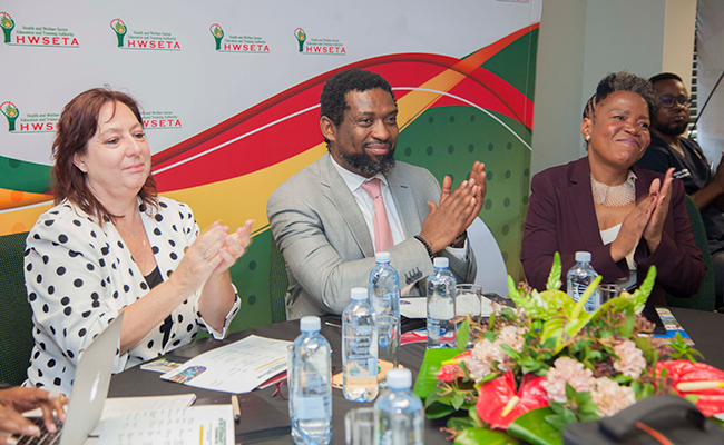 CEO of the HWSETA Elaine Brass, Deputy Minister of Higher Education, Science and Technology Buti Manamela, and Dr Nomsa Mnisi, Chairperson of the HWSETA at the roundtable discussion.
