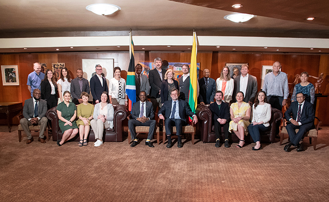 Delegates from several Lithuanian universities and the University of Pretoria and UP Vice-Chancellor Professor Tawana Kupe (left front centre) and Lithuanian ambassador to South Africa Dainius Junevičius (right front centre