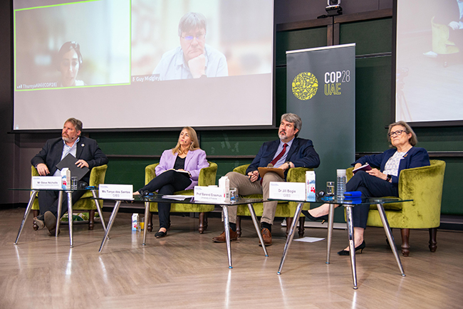Expert panellists (left to right): Steve Nicholls, Head of Climate Mitigation, Presidential Climate Commission; Tanya dos Santos, sustainability leader and former Global Head of Sustainability at Investec; Professor Barend Erasmus, Dean of the Faculty of Natural and Agricultural Sciences; and Dr Jill Bogie, Director of GIBS Sustainability Initiatives for Africa.