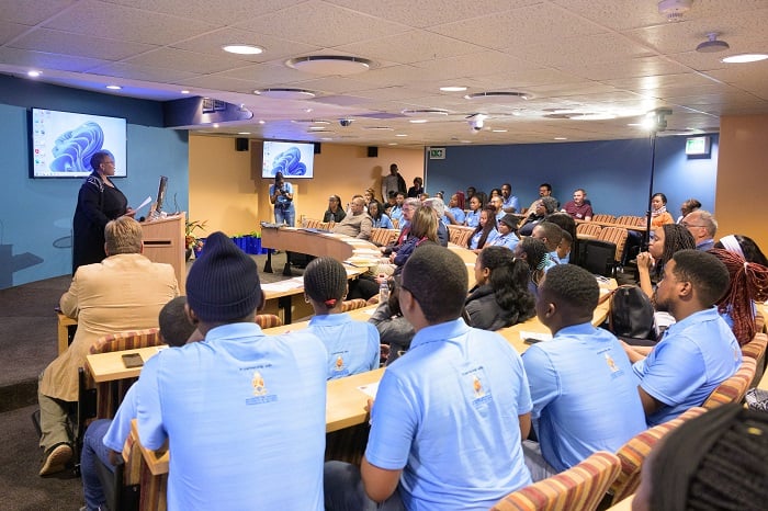 Manager of the Mastercard Foundation Scholars Programme Dr Grace Ramafi addresses the new cohort.