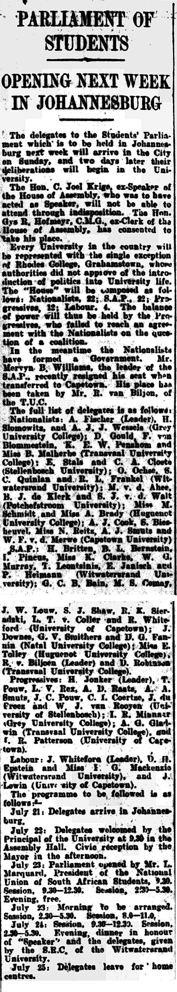 Rand Daily Mail, 15 July 1929