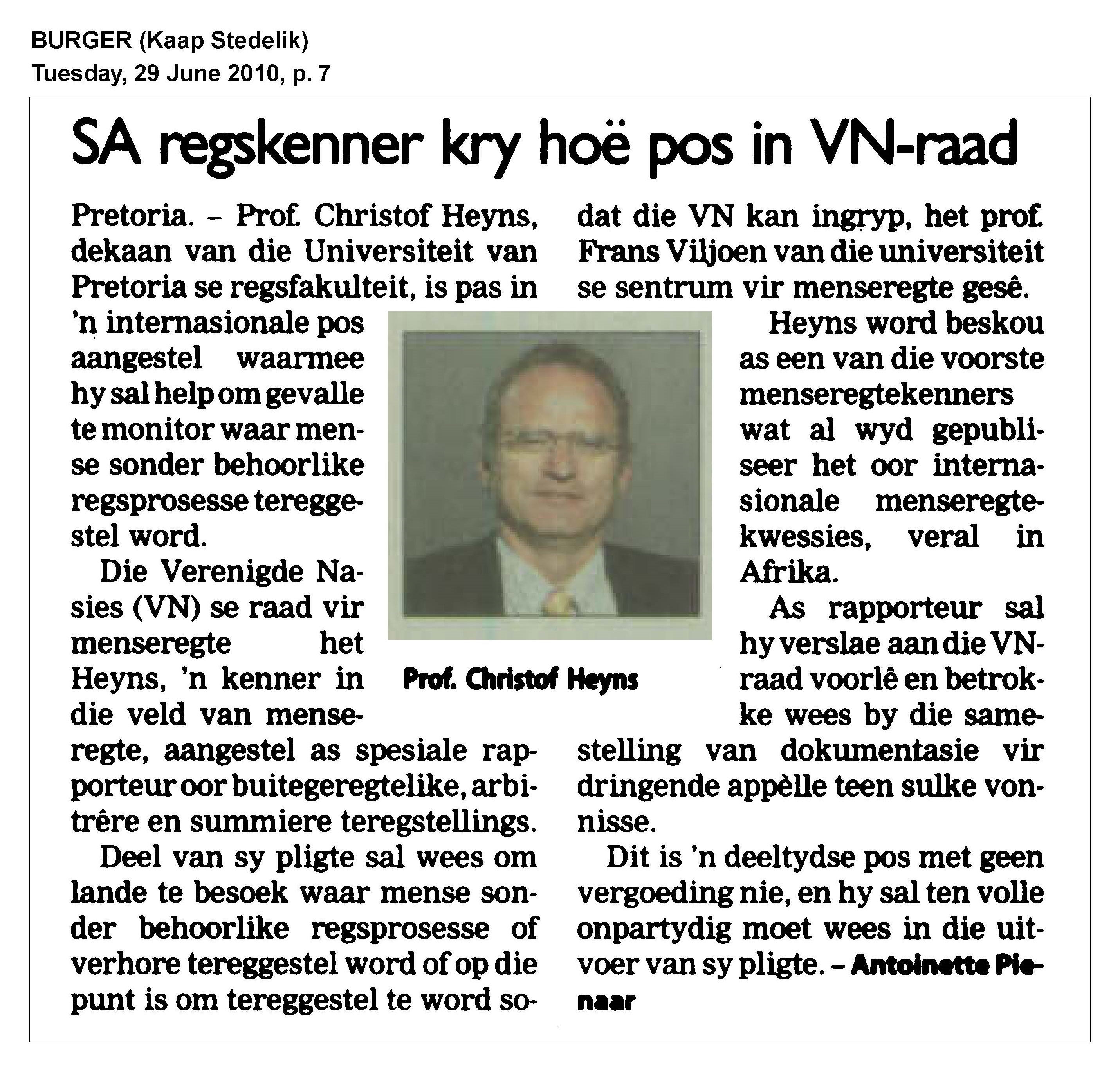 Die Burger, 29 June 2010
