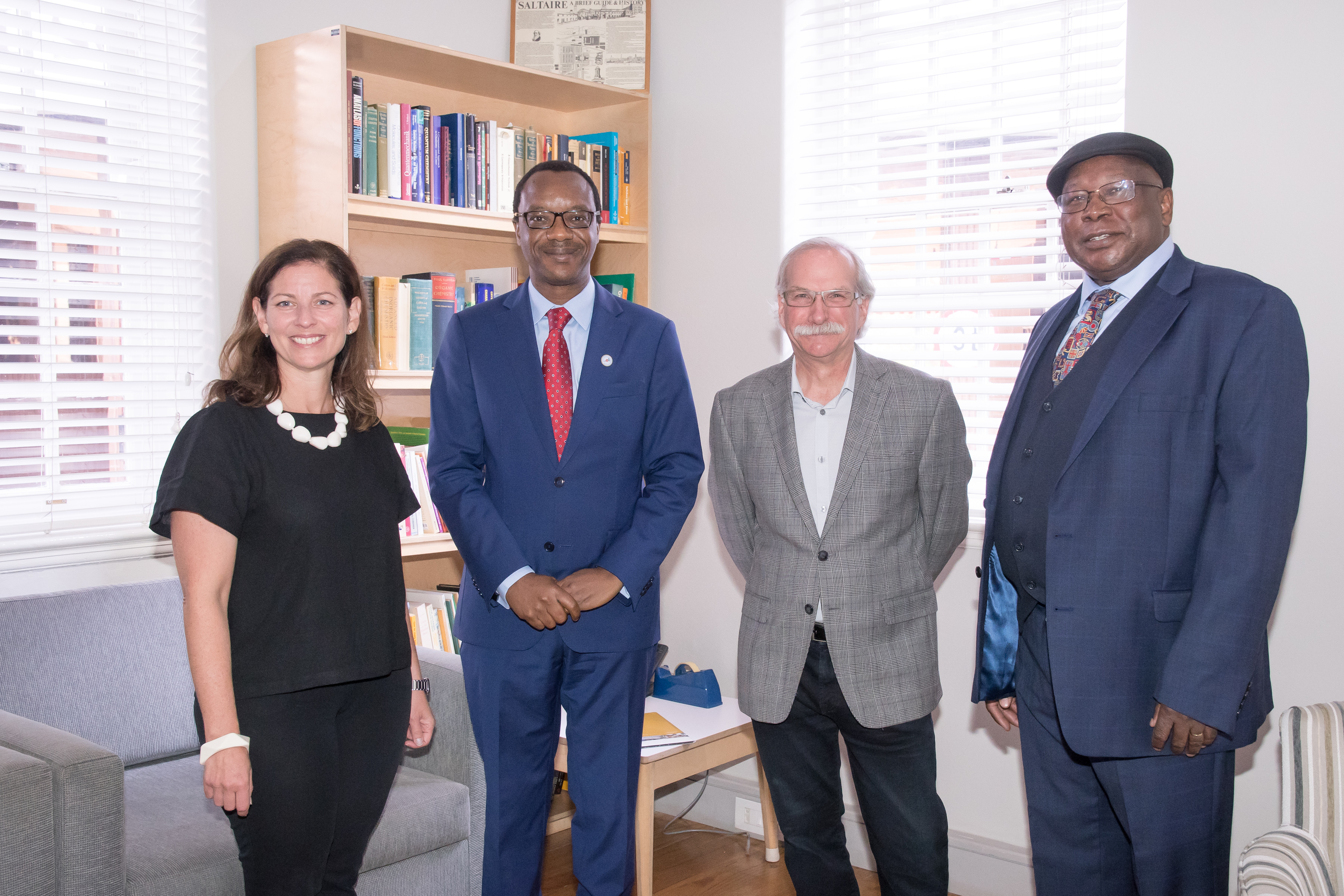 Vice-Chancellor and Principal Professor Tawana Kupe, with Professor Sara Guyer (L), Professor Gregg Mitman (C-R) and Professor James Ogude (R)