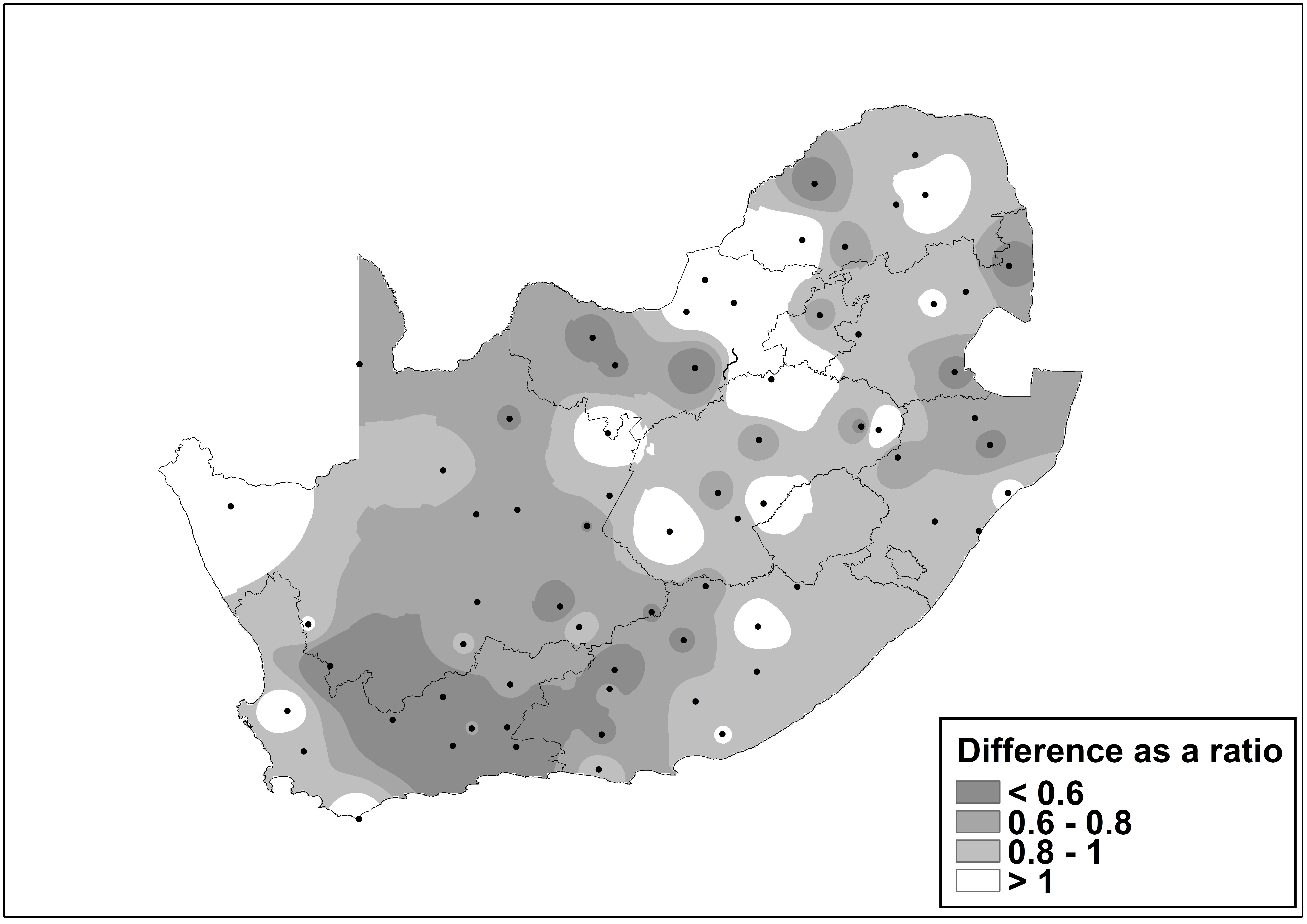 With reference to the blue areas in maps A (1 – 50-year return period) and B (1 – 100-year return period), a figure greater than 1.5, for example, indicates an increase in the return period value of about 50% or more.