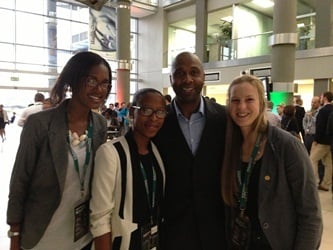 From left to right: Maphuti Hlako, Mpho Modiba, Lucas Radebe (former Leeds United and South African soccer player) and Marike du Plessis at the Sport Industry Summit held in Johannesburg.
