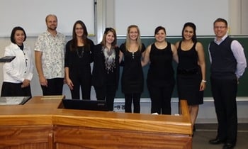 Dr Gené van Heerden, lecturer in the Department of Marketing Management, Mr Dries Noeth, Chief Marketing Officer at Consulta, students Ingrid Nieburh, Talitha Geldenhuys, Fern Shaw, Lezandri Buys and Zandri le Roux and Mr Kobus Badenhorst, Chief Operations Officer at Consulta.