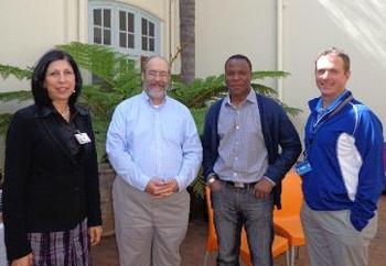 From left to right, Prof Elsabé Loots, Dean of the Faculty of Economic and Management Sciences, Prof Schwabenberg, Prof Themeli, both from Fordham University in New York and Prof Steve Koch, Head of the Department of Economics.